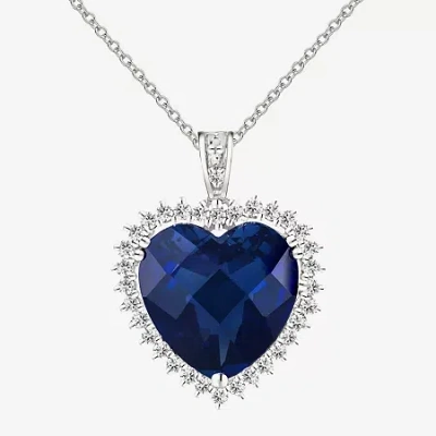 Fine Jewelry Lab-created Blue & White Sapphire Heart Pendant Necklace In Transparent