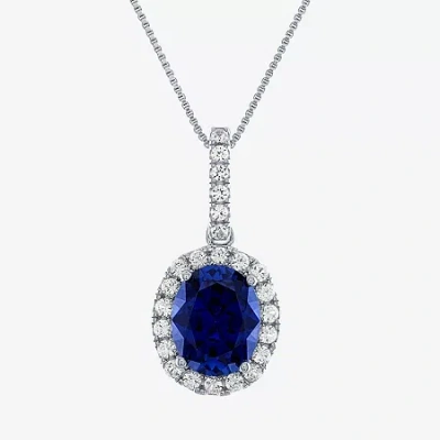 Fine Jewelry Womens Lab Created Blue Sapphire Sterling Silver 18 Inch Pendant Necklace In Transparent