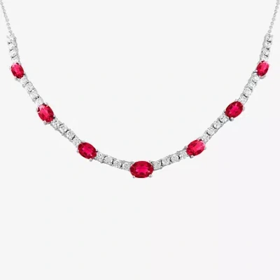 Fine Jewelry Gemstone Pure Silver Over Brass Collar Necklace In Red