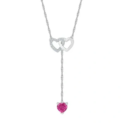 Fine Jewelry Womens Lab Created Pink Sapphire Sterling Silver Heart 18 Inch Pendant Necklace In Transparent