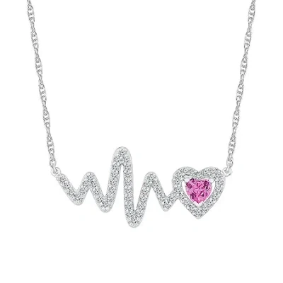Fine Jewelry Heartbeat Womens Lab Created Pink Sapphire Sterling Silver Heart 17 Inch Pendant Necklace In Transparent