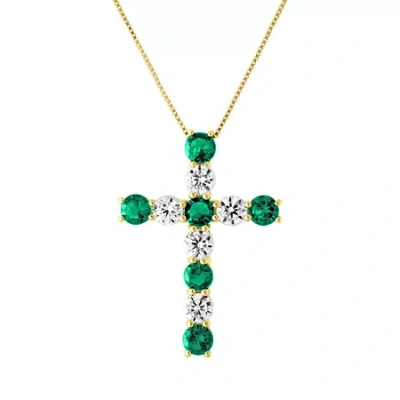 Fine Jewelry Womens Lab Created Green Emerald 10k Gold Cross 18 Inch Pendant Necklace In Transparent