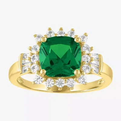 Fine Jewelry Womens Simulated Green Emerald Sterling Silver Cocktail Ring In Green