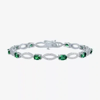 Fine Jewelry Gemstone Sterling Silver Oval Tennis Bracelet In Green
