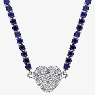Fine Jewelry Womens Gemstone Sterling Silver Heart Tennis Necklaces