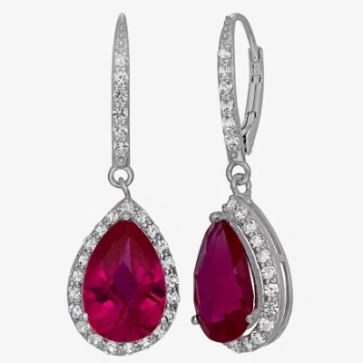 Fine Jewelry Lab-created Ruby & White Sapphire Sterling Silver Earrings In Red