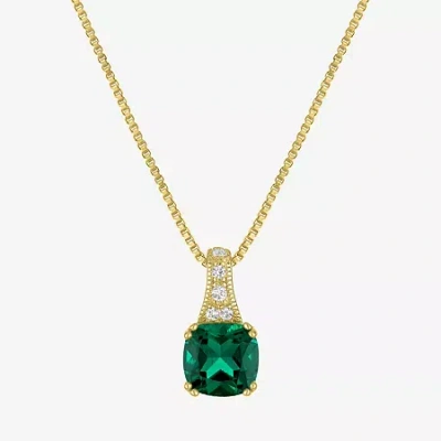 Fine Jewelry Gemstone 14k Gold Over Silver Cushion Pendant Necklace In Green