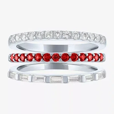 Fine Jewelry Womens Lab Created Gemstone Sterling Silver Ring Sets In Red