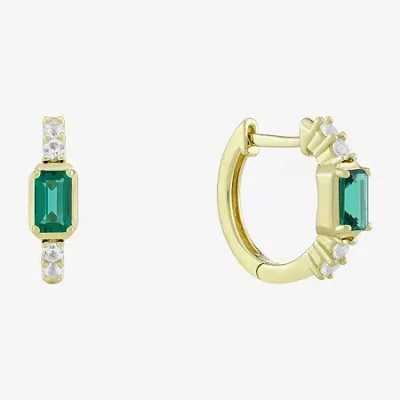 Fine Jewelry Womens Gemstone 14k Vermeil 14mm Hoop Earrings In Green