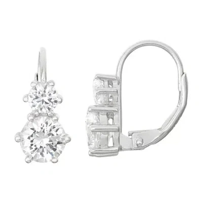 Fine Jewelry Womens Lab Created White Sapphire Sterling Silver Drop Earrings In Transparent