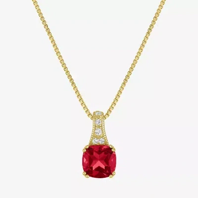 Fine Jewelry Gemstone 14k Gold Over Silver Cushion Pendant Necklace In Red
