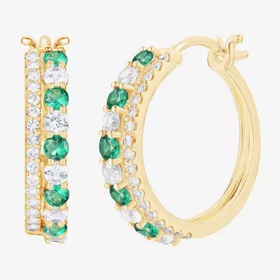 Fine Jewelry Womens Gemstone 14k Gold Over Silver 20mm Hoop Earrings In Green