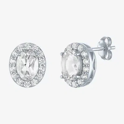 Fine Jewelry Gemstone Oval Sterling Silver 10mm Oval Stud Earrings In White