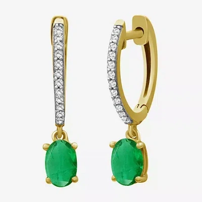 Fine Jewelry Womens Gemstone & 1/10 Ct. T.w. Natural Diamond 10k Gold Oval Drop Earrings In Green
