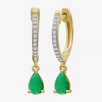 Fine Jewelry Womens Gemstone & 1/10 Ct. T.w. Natural Diamond 10k Gold Pear Drop Earrings In Green
