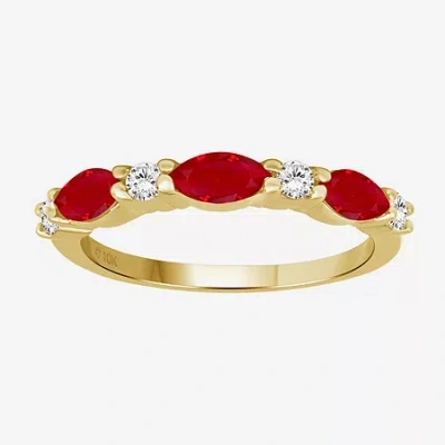 Fine Jewelry Womens Gemstone & 1/8 Ct. T.w. Natural Diamond 10k Gold Marquise Band In Red