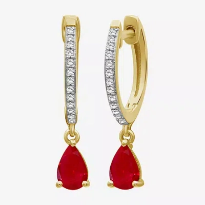 Fine Jewelry Womens Gemstone & 1/10 Ct. T.w. Natural Diamond 10k Gold Pear Drop Earrings In Red