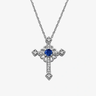 Fine Jewelry Womens Diamond Accent Gemstone 10k White Gold Cross 18 Inch Pendant Necklace