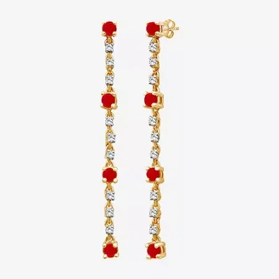 Fine Jewelry Womens Diamond Accent Gemstone 10k Gold Drop Earrings In Red