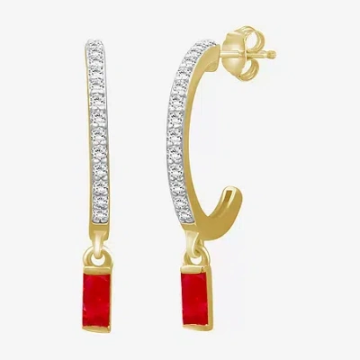 Fine Jewelry Womens Gemstone & 1/4 Ct. T.w. Natural Diamond 10k Gold Drop Earrings In Red