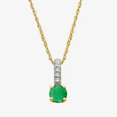 Fine Jewelry Womens Diamond Accent Gemstone 10k Gold 18 Inch Pendant Necklace In Green