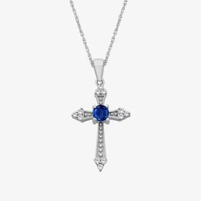 Fine Jewelry Womens Diamond Accent Gemstone 10k White Gold Cross 18 Inch Pendant Necklace