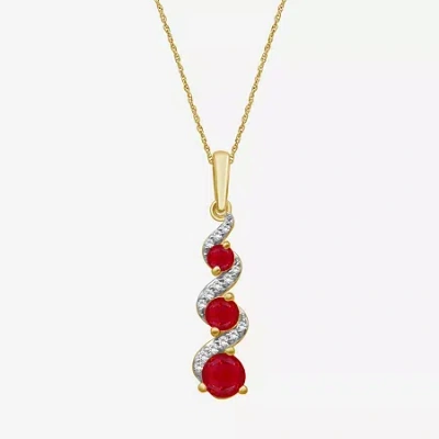 Fine Jewelry Womens Diamond Accent Gemstone 10k Gold 18 Inch Pendant Necklace In Red
