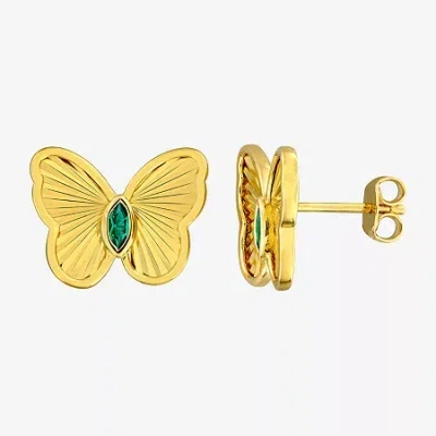 Fine Jewelry Lab Created Green Emerald 18k Gold Over Silver 12mm Butterfly Stud Earrings In Transparent