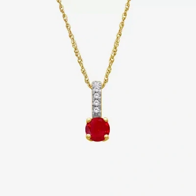 Fine Jewelry Womens Diamond Accent Gemstone 10k Gold 18 Inch Pendant Necklace In Red