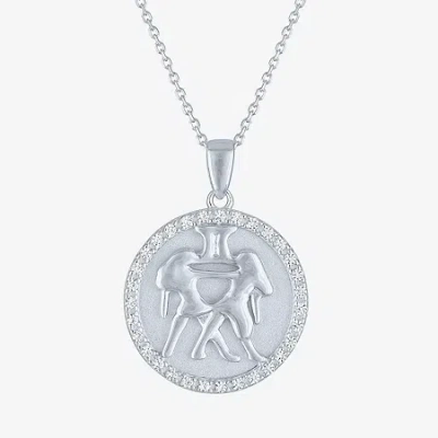 Fine Jewelry Zodiac Lab Created White Sapphire Sterling Silver Round 16 Inch Pendant Necklace