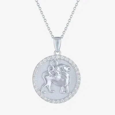 Fine Jewelry Zodiac Lab Created White Sapphire Sterling Silver Round 16 Inch Pendant Necklace