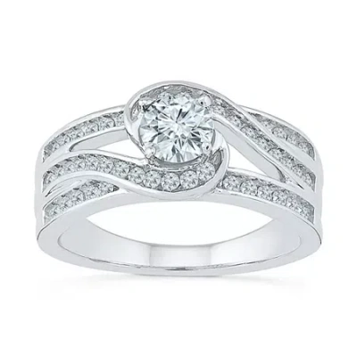 Fine Jewelry Womens Lab Created White Sapphire Sterling Silver Cocktail Ring In Transparent