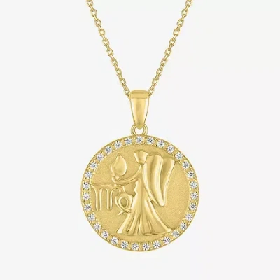 Fine Jewelry Zodiac Womens Lab Created White Sapphire 14k Gold Over Silver Round Pendant Necklace