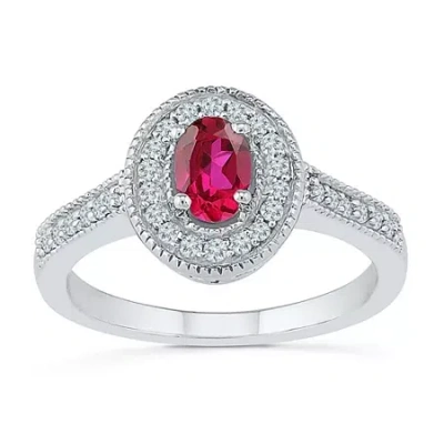 Fine Jewelry Womens 1/5 Ct. Lab Created Red Ruby Sterling Silver Cocktail Ring In Transparent