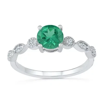 Fine Jewelry Womens Lab Created Green Emerald Sterling Silver Cocktail Ring In Green
