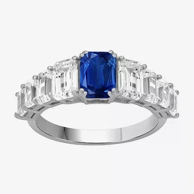 Fine Jewelry Womens 3 5/8 Ct. T.w. Genuine Blue Sapphire 10k White Gold Cocktail Ring In White
