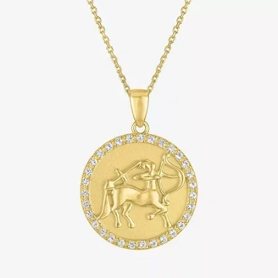 Fine Jewelry Zodiac Womens Lab Created White Sapphire 14k Gold Over Silver Round Pendant Necklace