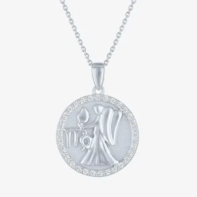 Fine Jewelry Zodiac Lab Created White Sapphire Sterling Silver Round 16 Inch Pendant Necklace