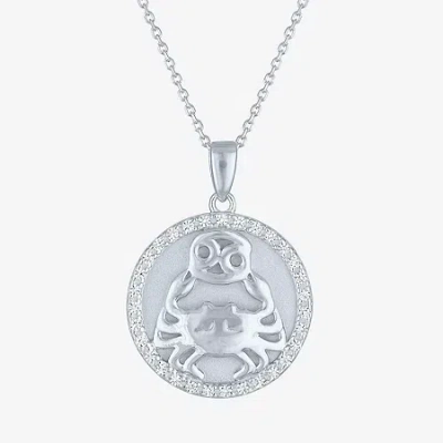 Fine Jewelry Zodiac Lab Created White Sapphire Sterling Silver Round 16 Inch Pendant Necklace In Purple