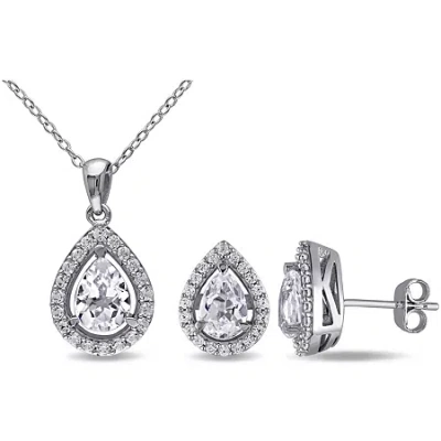 Fine Jewelry Lab-created White Sapphire Sterling Silver Earrings & Pendant 2-piece Set In White