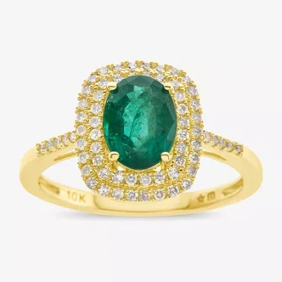 Fine Jewelry Womens Gemstone & 1/3 Ct. T.w. Diamond 10k Gold Cocktail Ring In Green