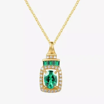 Fine Jewelry Womens Genuine Gemstone & 1/5 Ct. T.w. Genuine Diamond 10k Gold Oval Pendant Necklace In Green