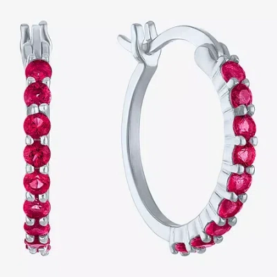 Fine Jewelry Lab Created Gemstone Sterling Silver 16mm Circle Hoop Earrings In Red