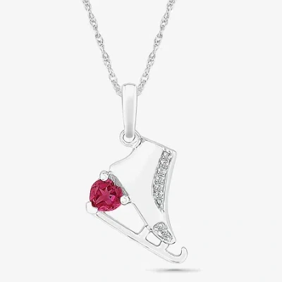 Fine Jewelry Ice Skate Womens Diamond Accent Lab Created Red Ruby Sterling Silver 18 Inch Pendant Necklace In Transparent