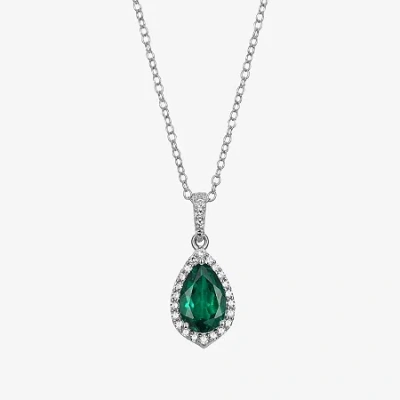 Fine Jewelry Womens Gemstone Sterling Silver Pear Pendant Necklace In Green