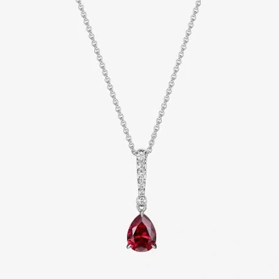 Fine Jewelry Womens Gemstone Sterling Silver Pear Pendant Necklace In Red
