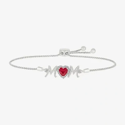 Fine Jewelry Mom Womens Lab Created Red Ruby Sterling Silver Heart Bolo Bracelet In Transparent