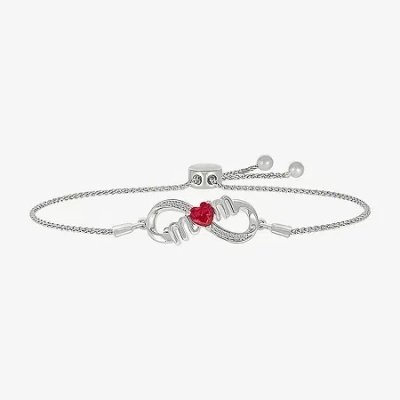 Fine Jewelry Mom Womens Lab Created Red Ruby Sterling Silver Heart Infinity Bolo Bracelet In Transparent