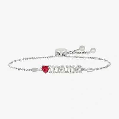 Fine Jewelry Mama Womens Lab Created Red Ruby Sterling Silver Heart Bolo Bracelet In Transparent