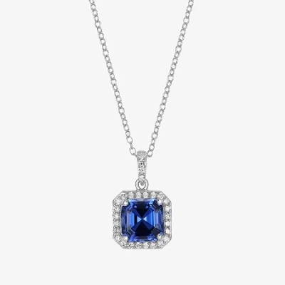 Fine Jewelry Womens Gemstone Sterling Silver Cushion Pendant Necklace In Blue